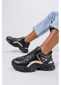 Czarne sneakersy na platformie buty sportowe sznurowane holograficzny pasek Casu 11-10-21-B ze sklepu Casu.pl w kategorii Buty sportowe damskie - zdjęcie 133388311