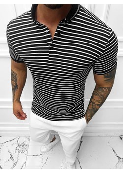Koszulka polo męska czarno-biała OZONEE E/1081/1 ze sklepu ozonee.pl w kategorii T-shirty męskie - zdjęcie 133425491