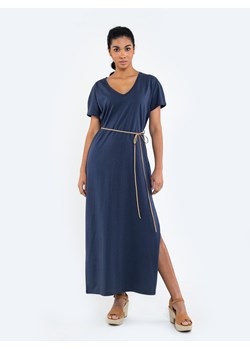 Granatowa sukienka damska wiązana w pasie Recella 403 ze sklepu Big Star w kategorii Sukienki - zdjęcie 133508981