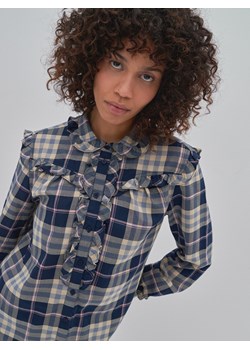 Koszula damska w kratę z falbankami granatowa Frilli 403 ze sklepu Big Star w kategorii Koszule damskie - zdjęcie 133516790