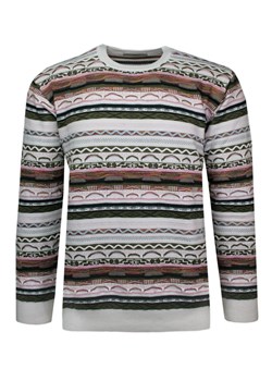 Sweter Beżowo-Zielony z Okrągłym Dekoltem, Wzór Geometryczny, Męski, U-neck -YAMAK SWKOWymk0008u ze sklepu JegoSzafa.pl w kategorii Swetry męskie - zdjęcie 133614820