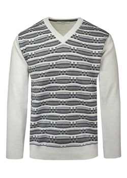 Sweter Beżowy w Serek, Wzór Geometryczny, V-neck, Męski, Cienki -YAMAK SWKOWymk0002v ze sklepu JegoSzafa.pl w kategorii Swetry męskie - zdjęcie 133614823