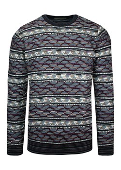 Sweter Granatowy z Okrągłym Dekoltem, Wzór Geometryczny, Męski, U-neck -YAMAK SWKOWymk0005u ze sklepu JegoSzafa.pl w kategorii Swetry męskie - zdjęcie 133614832