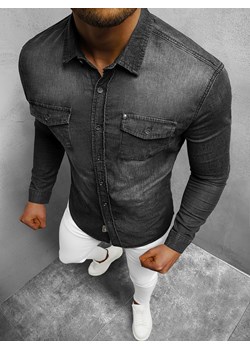 Koszula męska jeansowa czarna OZONEE NB/MC705N ze sklepu ozonee.pl w kategorii Koszule męskie - zdjęcie 133682443