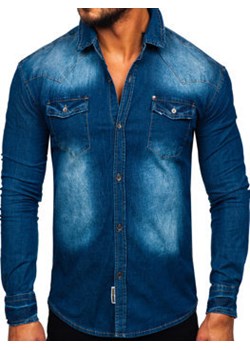 Niebieska koszula męska jeansowa z długim rękawem Denley MC704B ze sklepu Denley w kategorii Koszule męskie - zdjęcie 133965760