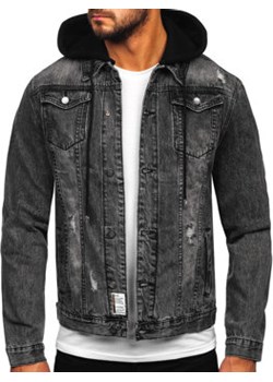 Czarna kurtka jeansowa męska z kapturem Denley MJ505N ze sklepu Denley w kategorii Kurtki męskie - zdjęcie 133965763