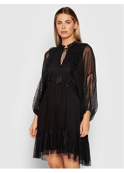 Nissa sukienka z okrągłym dekoltem na sylwestra wiosenna czarna z koronką z długim rękawem 