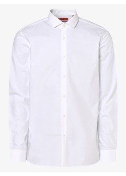 HUGO Koszula męska łatwa w prasowaniu Mężczyźni Super Slim Fit Bawełna biały jednolity kołnierzyk kent ze sklepu vangraaf w kategorii Koszule męskie - zdjęcie 134379591