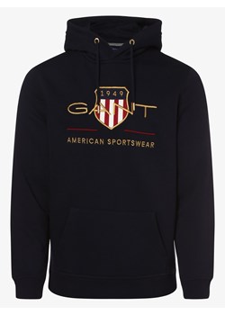 Gant Męska bluza z kapturem Mężczyźni Materiał dresowy granatowy jednolity ze sklepu vangraaf w kategorii Bluzy męskie - zdjęcie 134380134