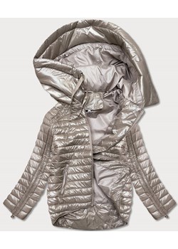 Asymetryczna kurtka damska z kapturem beżowa (pc-7510-62) ze sklepu goodlookin.pl w kategorii Kurtki damskie - zdjęcie 134727210