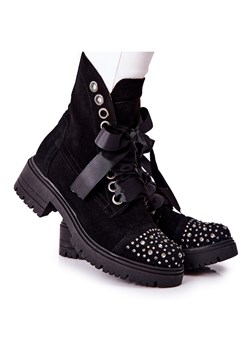 Zamszowe Botki Workery Lewski Shoes Wiązane 3069 Czarne ze sklepu ButyModne.pl w kategorii Workery damskie - zdjęcie 134764531
