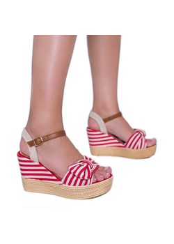 Czerwono białe sandały na koturnie z kokardką Holiday Vibes czerwone ze sklepu ButyModne.pl w kategorii Espadryle damskie - zdjęcie 134783682