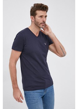 Gant T-shirt bawełniany 234104 kolor granatowy gładki ze sklepu ANSWEAR.com w kategorii T-shirty męskie - zdjęcie 135028852