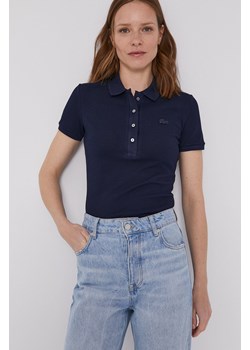 Lacoste T-shirt PF5462 damski kolor granatowy z kołnierzykiem PF5462-001 ze sklepu ANSWEAR.com w kategorii Bluzki damskie - zdjęcie 135036443