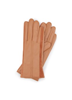 Damskie rękawiczki skórzane z zamszowymi wstawkami camelowe ze sklepu WITTCHEN w kategorii Rękawiczki damskie - zdjęcie 135278421