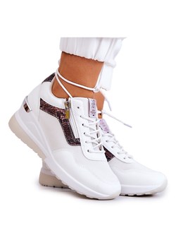 Damskie Sneakersy Na Koturnie Cross Jeans JJ2R4028C Białe ze sklepu ButyModne.pl w kategorii Buty sportowe damskie - zdjęcie 135349061