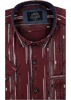 Koszula Męska Codzienna Bawełniana Casual bordowa we wzory z krótkim rękawem w kroju SLIM FIT Classo N500 ze sklepu ŚWIAT KOSZUL w kategorii Koszule męskie - zdjęcie 135407100