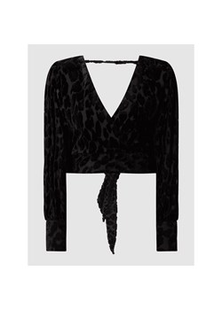 Bluzka damska BARDOT czarna z długimi rękawami z haftem z dekoltem w serek 
