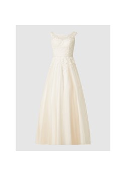 Sukienka biała Luxuar Fashion na ślub cywilny koronkowa bez rękawów 
