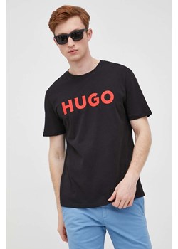 HUGO t-shirt bawełniany kolor czarny z nadrukiem 50467556 ze sklepu ANSWEAR.com w kategorii T-shirty męskie - zdjęcie 135561620