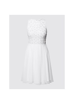 Sukienka Lace & Beads biała mini elegancka na ślub cywilny rozkloszowana z okrągłym dekoltem 