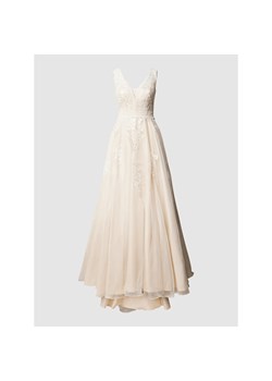 Sukienka Luxuar Fashion rozkloszowana tiulowa w serek na ślub cywilny 