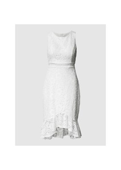Sukienka biała Troyden Collection z okrągłym dekoltem na ślub cywilny koronkowa bez rękawów 