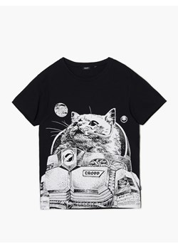 Cropp - Czarny t-shirt z galaktycznym kotem - czarny ze sklepu Cropp w kategorii T-shirty męskie - zdjęcie 136344704