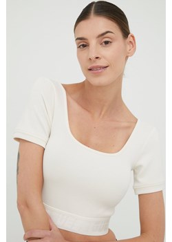 Guess t-shirt damski kolor beżowy ze sklepu ANSWEAR.com w kategorii Bluzki damskie - zdjęcie 137648964