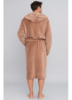 Ciepły szlafrok męski z kapturem beżowy Mimas, Kolor kamel, Rozmiar M, Italian Fashion ze sklepu Intymna w kategorii Szlafroki męskie - zdjęcie 137658472