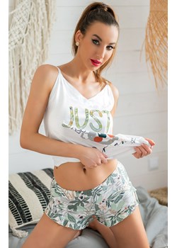 Wzorzysta piżama damska z krótkimi spodenkami Phasco White 2413, Kolor biały, Rozmiar S/M, LivCo Corsetti Fashion ze sklepu Intymna w kategorii Piżamy damskie - zdjęcie 137661221