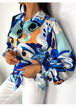 Niebiesko-Kremowa Wzorzysta Koszula ze sklepu ModnaKiecka.pl w kategorii Koszule damskie - zdjęcie 137757283