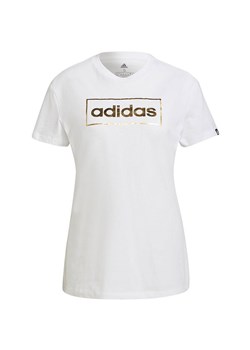 Biała bluzka damska Adidas sportowa z napisami z okrągłym dekoltem 