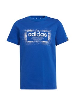 Niebieski t-shirt chłopięce Adidas z napisem z krótkim rękawem 