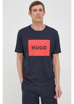 HUGO t-shirt bawełniany 50467952 kolor granatowy z nadrukiem 50467952 ze sklepu ANSWEAR.com w kategorii T-shirty męskie - zdjęcie 138371392