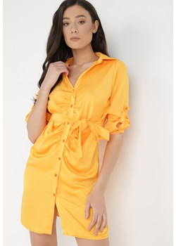 Pomarańczowa Sukienka Satynowa Meteina ze sklepu Born2be Odzież w kategorii Sukienki - zdjęcie 138889212