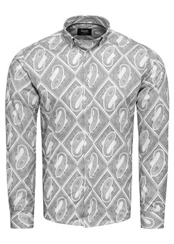 Koszula męska szara slim w wzory Recea ze sklepu Recea.pl w kategorii Koszule męskie - zdjęcie 139245024