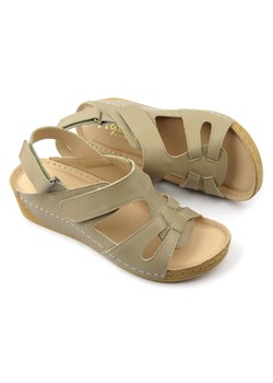 Skórzane sandały damskie z miękką wkładką -  Agxbut 566, beżowe ze sklepu ulubioneobuwie w kategorii Sandały damskie - zdjęcie 139384310