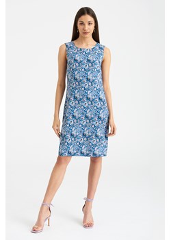 Niebieska sukienka bez rękawów, nadruk w kwiaty ze sklepu Greenpoint.pl w kategorii Sukienki - zdjęcie 139410421