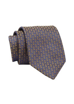 Krawat Granatowo-Żółty w Drobny Wzór Geometryczny, 7 cm, Elegancki, Klasyczny, Męski -ALTIES KRALTS0661 ze sklepu JegoSzafa.pl w kategorii Krawaty - zdjęcie 139676201