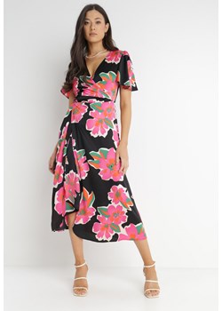 Czarno-Różowa Sukienka Kopertowa Cillomela ze sklepu Born2be Odzież w kategorii Sukienki - zdjęcie 140523624
