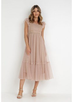 Beżowa Sukienka Aedusa ze sklepu Born2be Odzież w kategorii Sukienki - zdjęcie 140526971
