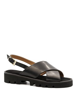 Czarne skórzane sandały z szerokimi paskami 216C ze sklepu NESCIOR w kategorii Sandały damskie - zdjęcie 140536004