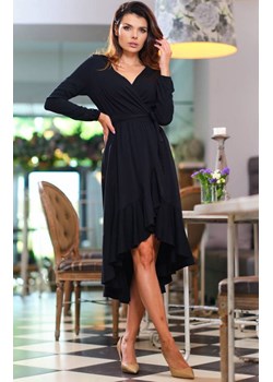 Asymetryczna sukienka damska kopertowa czarna A456, Kolor czarny, Rozmiar L, Awama ze sklepu Primodo w kategorii Sukienki - zdjęcie 140690402