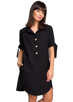 Sukienka z kołnierzykiem z dodatkiem lnu w kolorze czarnym B112, Kolor czarny, Rozmiar S, BE ze sklepu Primodo w kategorii Sukienki - zdjęcie 140690762