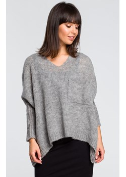 Sweter z kieszenią BK018, Kolor szary, Rozmiar one size, BE Knit ze sklepu Primodo w kategorii Swetry damskie - zdjęcie 140691364