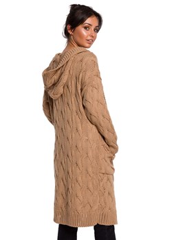 Beżowy kardigan damski z kapturem BK033, Kolor camel, Rozmiar S/M, BE Knit ze sklepu Primodo w kategorii Swetry damskie - zdjęcie 140691413