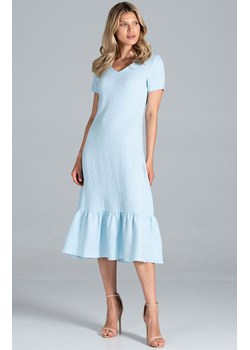 Sukienka damska midi z krótkim rękawem pastelowa błękit M827, Kolor błękitny, Rozmiar L, Figl ze sklepu Primodo w kategorii Sukienki - zdjęcie 140694641