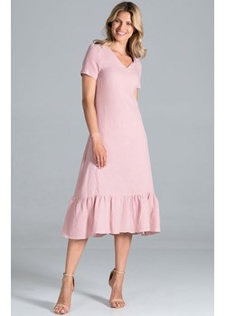 Sukienka damska midi z krótkim rękawem różowa M827, Kolor różowy, Rozmiar L, Figl ze sklepu Primodo w kategorii Sukienki - zdjęcie 140694654