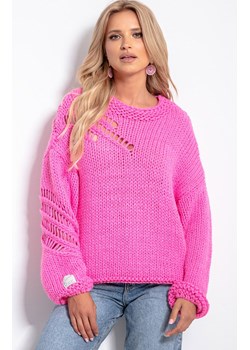 Sweter z wełną Chunky Knit F1054, Kolor różowy, Rozmiar one size, Fobya ze sklepu Primodo w kategorii Swetry damskie - zdjęcie 140694911